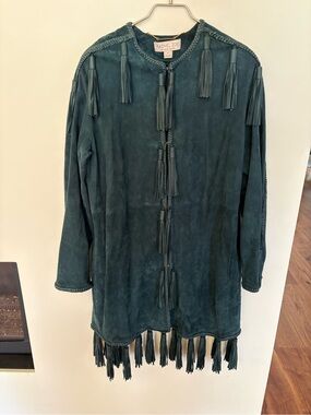 *RARE* Rachel Zoe Teal Blue Suede Fringe Boho Jacket size 8 or medium